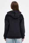 Siyah Kadın Peluş Kanguru Cepli Kapüşonlu Sweatshirt 3061A
