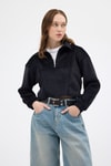 Siyah Kadın Peluş Yarım Fermuarlı Crop Sweatshirt 3056A