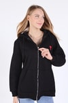Siyah Kalp Nakış Detay Fermuarlı Sweat 9142M