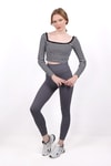Siyah Kare Yaka Çizgili Crop Bluz 9904