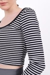 Siyah Kare Yaka Çizgili Crop Bluz 9904