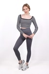 Siyah Kare Yaka Çizgili Crop Bluz 9904