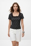 Siyah Kare Yaka Dantel Detaylı Puantiyeli Crop Bluz 089
