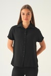 Siyah Kısa Kol Oversize Gömlek 4163A