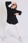 Siyah Kol Drape Detay Gömlek 6454A
