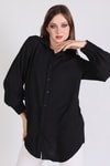 Siyah Kol Drape Detay Gömlek 6454A