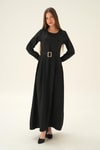 Siyah Kol Drape Detay Kemerli Elbise 2659