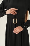 Siyah Kol Drape Detay Kemerli Elbise 2659
