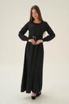 Siyah Kol Drape Detay Kemerli Elbise 2659