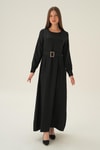 Siyah Kol Drape Detay Kemerli Elbise 2659
