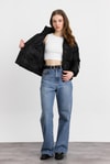 Siyah Kol Puffer Winter Yazı Mont 3020