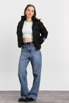 Siyah Kol Puffer Winter Yazı Mont 3020