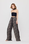 Siyah Leopar Desen Bel Bağcık Pantolon 9410