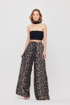 Siyah Leopar Desen Bel Bağcık Pantolon 9410