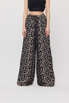 Siyah Leopar Desen Bel Bağcık Pantolon 9410