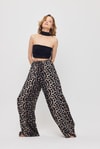Siyah Leopar Desen Bel Bağcık Pantolon 9410