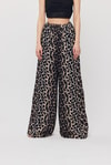 Siyah Leopar Desen Bel Bağcık Pantolon 9410
