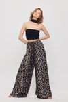 Siyah Leopar Desen Bel Bağcık Pantolon 9410