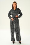 Siyah Leopar Desen Pantolon Takım 3001