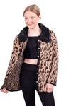 Siyah Leopar Yakası Kürklü Hırka 22288
