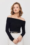 Siyah Madonna Yaka Büzgülü Bluz 12222