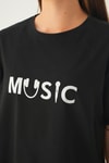 Siyah Music Baskı Oversize Tişört 1717