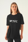Siyah Music Baskı Oversize Tişört 1717