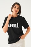 Siyah Oui Baskı Oversize Tişört 1714