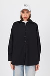 Siyah Oversize Basic Uzun Gömlek 4664A