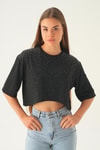 Siyah Oversize Taşlı Tişört 21569
