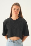 Siyah Oversize Taşlı Tişört 21569