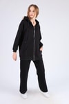 Siyah Oversize Uzun Fermuarlı Sweat 8124M