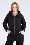 Siyah Oversize Uzun Fermuarlı Sweat 8124M