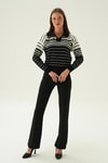 Siyah Polo Yaka Çizgili Kazak 3020