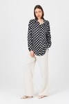 Siyah Puantiye Desen Oversize Saten Gömlek 9411