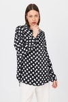 Siyah Puantiye Desen Oversize Saten Gömlek 9411