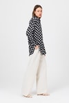 Siyah Puantiye Desen Oversize Saten Gömlek 9411