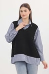 Siyah-Saks Gömlek Detay Kazak 5395