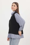 Siyah-Saks Gömlek Detay Kazak 5395