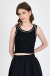 Siyah Şerit Detaylı Örme Crop Atlet 1049