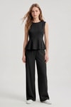 Siyah Sıfır Kol Peplum Bluz Bol Paça Pantolon Takım 18007