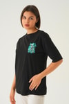 Siyah Summer Baskı Oversize Tişört 1710