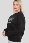 Siyah Sun Moon Baskı Sweat 9016M