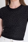 Siyah Taş Detaylı Slim Fit Crop Tişört 9207M