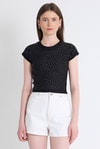 Siyah Taş Detaylı Slim Fit Crop Tişört 9207M