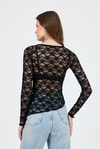 Siyah Uzun Kollu Transparan Dantel Bluz 13288
