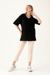 Siyah V Yaka Oversize Tişört 9002M