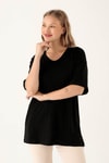 Siyah V Yaka Oversize Tişört 9002M
