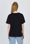 Siyah Yazı Baskılı %100 Pamuk Oversize Tişört 2150-8M