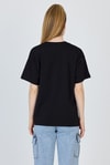 Siyah Yazı Baskılı %100 Pamuk Oversize Tişört 2150-9M
